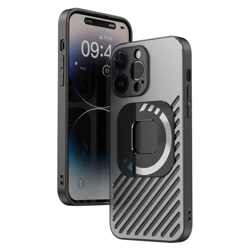 R-JUST SJ55 For iPhone 14 Pro TPU+PC+Metal Back Cover Hollow Magnetic Anti-drop Phone Case Compatible with MagSafe - Black - 1