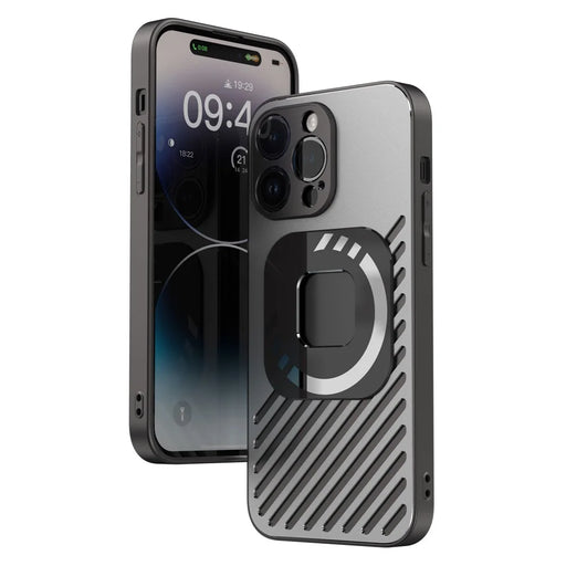 R-JUST SJ55 For iPhone 14 Pro TPU+PC+Metal Back Cover Hollow Magnetic Anti-drop Phone Case Compatible with MagSafe - Black - 1