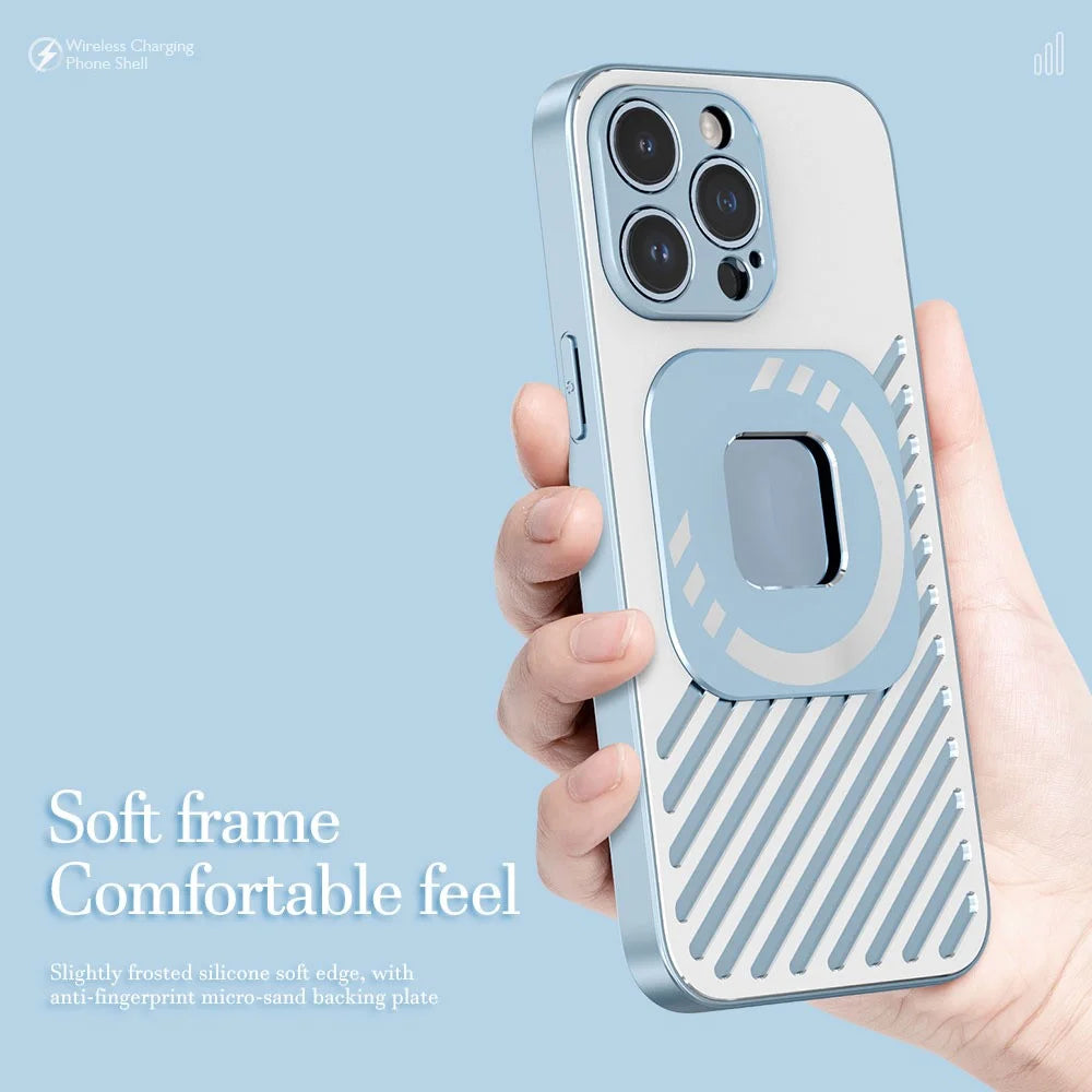 R-JUST SJ55 For iPhone 14 Pro TPU+PC+Metal Back Cover Hollow Magnetic Anti-drop Phone Case Compatible with MagSafe - Black - 7