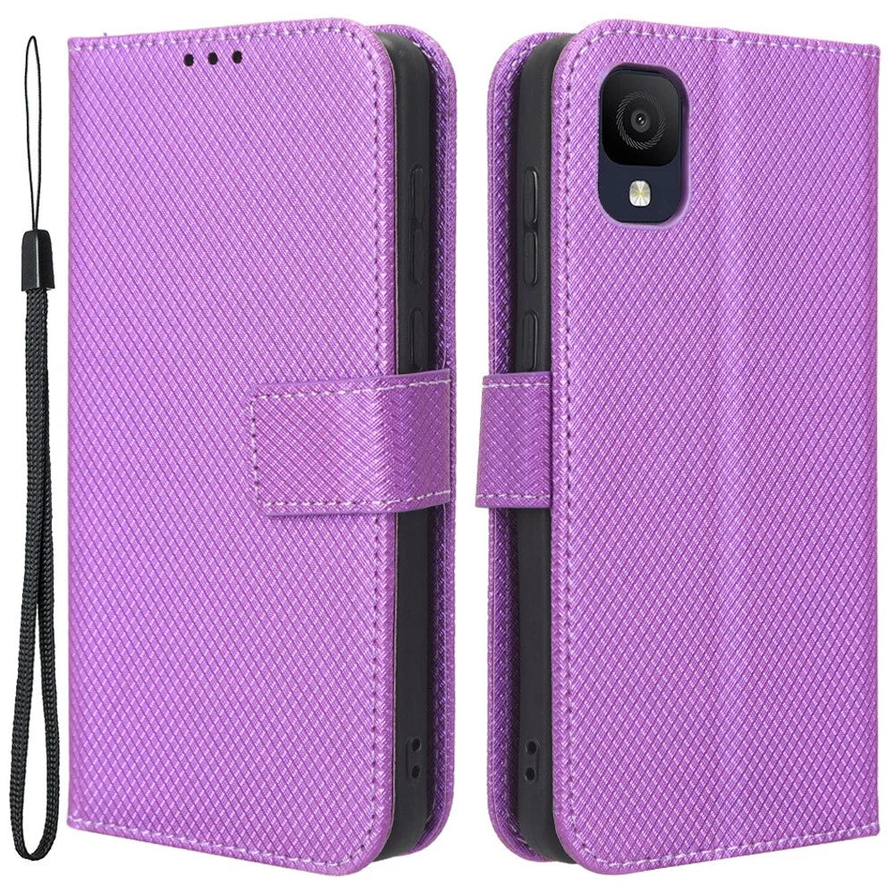 For TCL Ion Z PU Leather Wallet Shockproof Stand Cover Diamond Texture Phone Case - Purple - 1