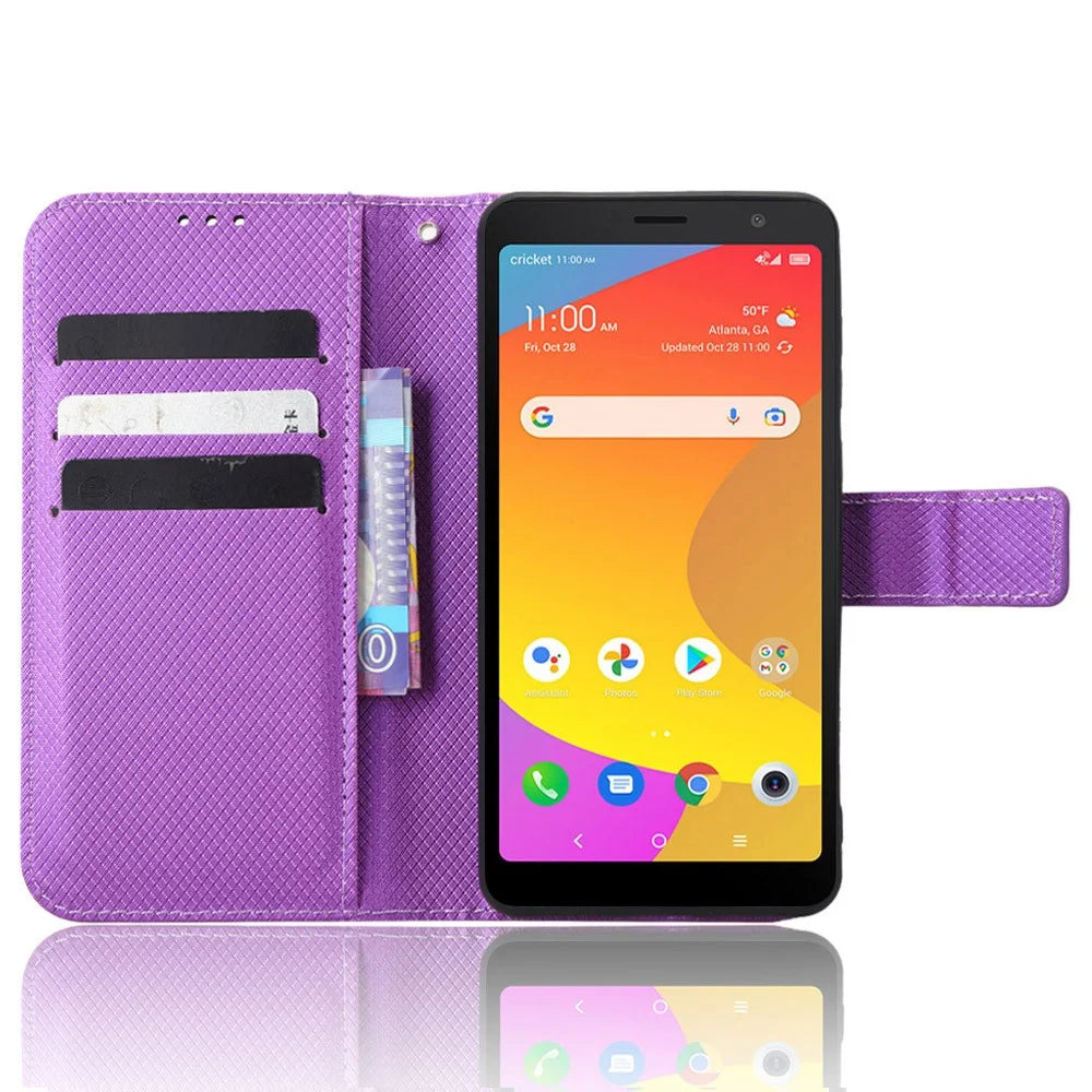 For TCL Ion Z PU Leather Wallet Shockproof Stand Cover Diamond Texture Phone Case - Purple - 2