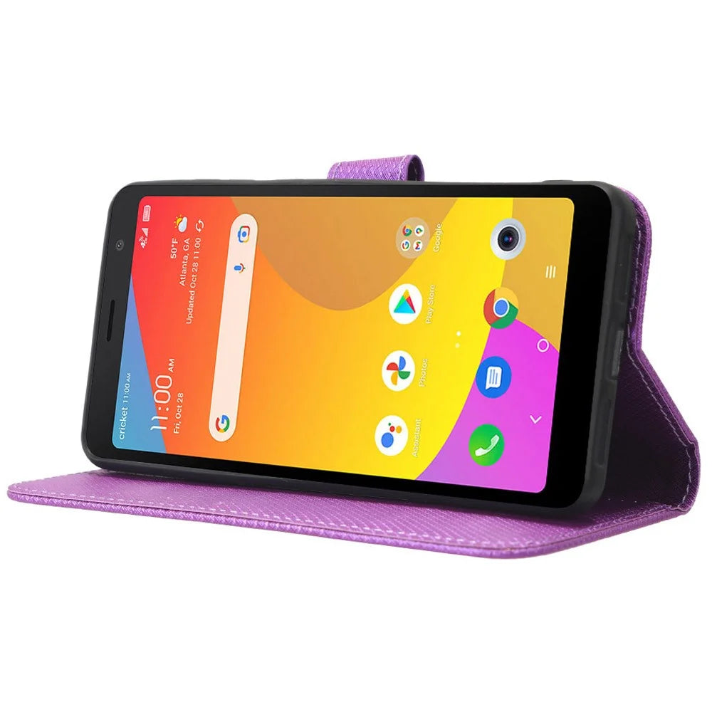 For TCL Ion Z PU Leather Wallet Shockproof Stand Cover Diamond Texture Phone Case - Purple - 3