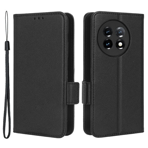For OnePlus Ace 2 5G / 11R 5G Phone Case Folding Stand Litchi Texture Leather Wallet Phone Cover - Black - 1