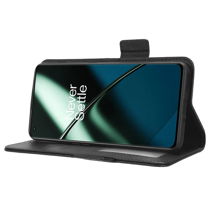 For OnePlus Ace 2 5G / 11R 5G Phone Case Folding Stand Litchi Texture Leather Wallet Phone Cover - Black - 3