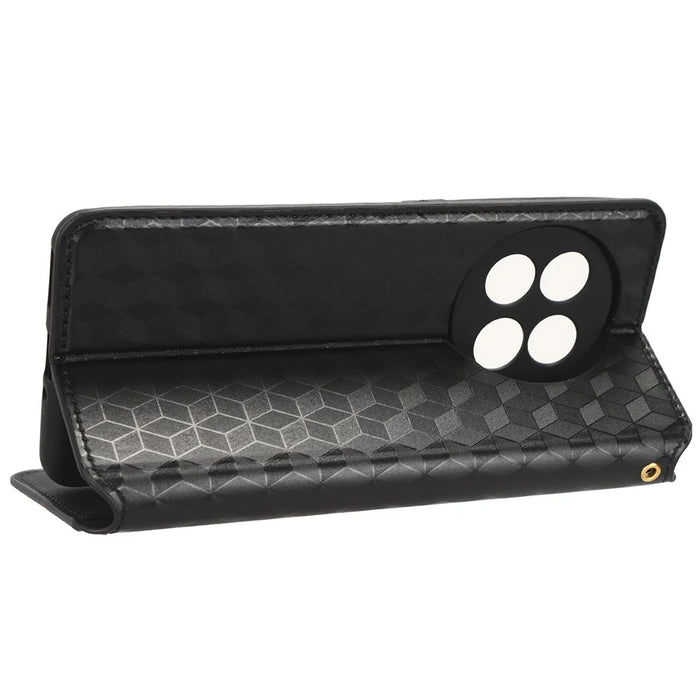 For OnePlus Ace 2 5G / 11R 5G Wallet Stand Phone Case PU Leather Imprinted Rhombus Pattern Phone Cover - Black - 3
