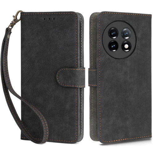 For OnePlus Ace 2 5G / 11R 5G Wallet Case RFID Blocking Leather Stand Phone Cover with Strap - Black - 1
