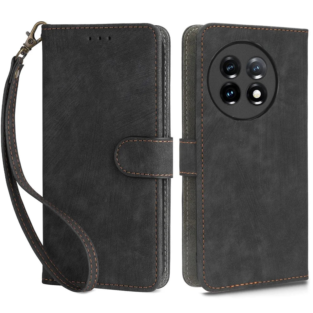For OnePlus Ace 2 5G / 11R 5G Wallet Case RFID Blocking Leather Stand Phone Cover with Strap - Black - 1