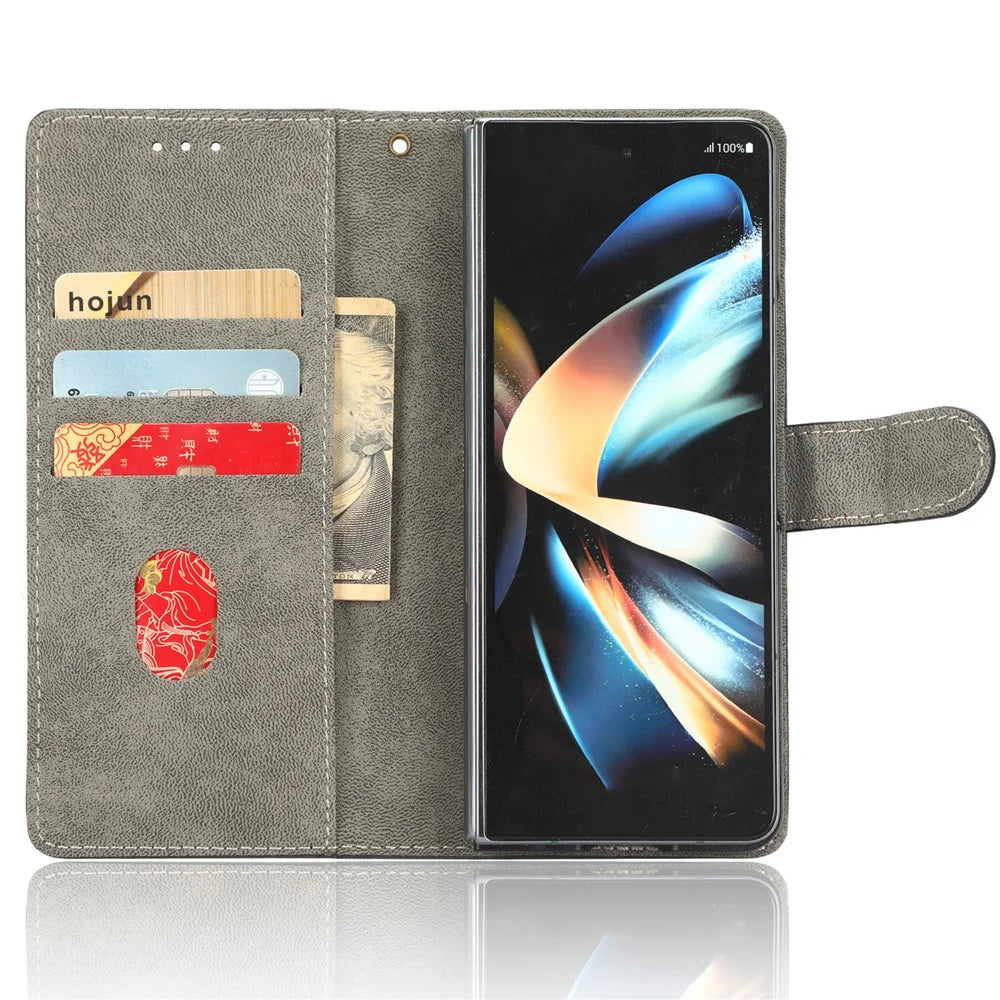 For Samsung Galaxy Z Fold3 5G Leather Phone Case RFID Blocking Wallet Stand Smartphone Cover with Strap - Black - 2