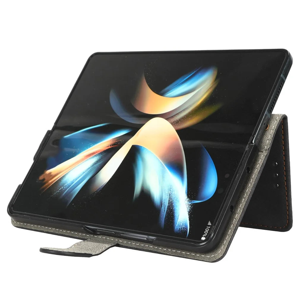 For Samsung Galaxy Z Fold3 5G Leather Phone Case RFID Blocking Wallet Stand Smartphone Cover with Strap - Black - 3