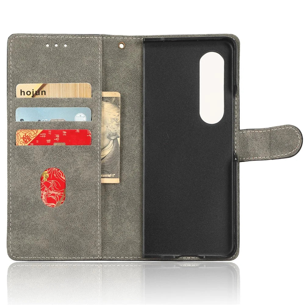 For Samsung Galaxy Z Fold3 5G Leather Phone Case RFID Blocking Wallet Stand Smartphone Cover with Strap - Black - 5