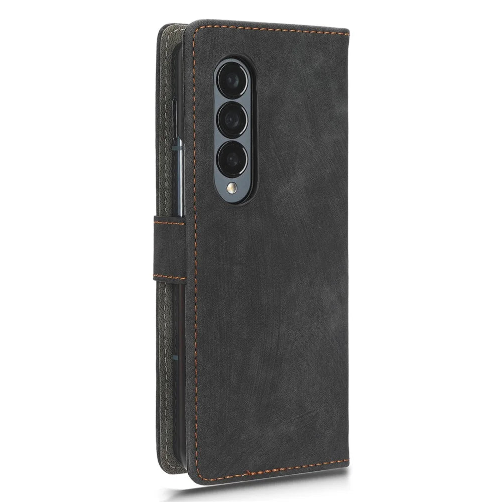 For Samsung Galaxy Z Fold3 5G Leather Phone Case RFID Blocking Wallet Stand Smartphone Cover with Strap - Black - 6