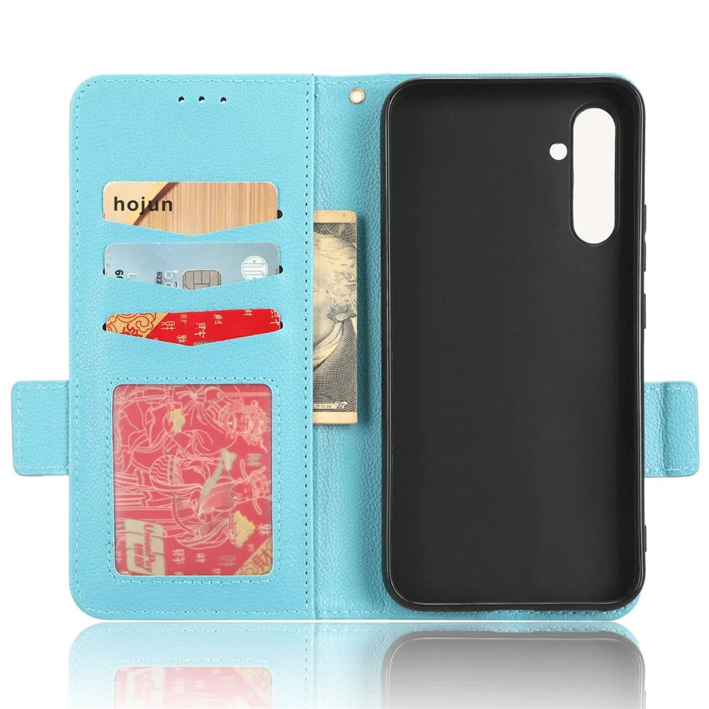 For Samsung Galaxy A24 4G (162.1 x 77.6 x 8.3mm) PU Leather Phone Case Litchi Texture Wallet Stand Protective Phone Cover - Baby Blue - 5