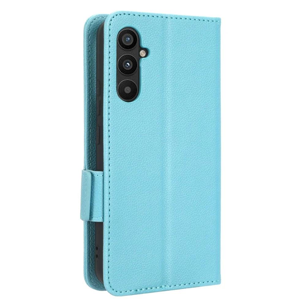 For Samsung Galaxy A24 4G (162.1 x 77.6 x 8.3mm) PU Leather Phone Case Litchi Texture Wallet Stand Protective Phone Cover - Baby Blue - 6