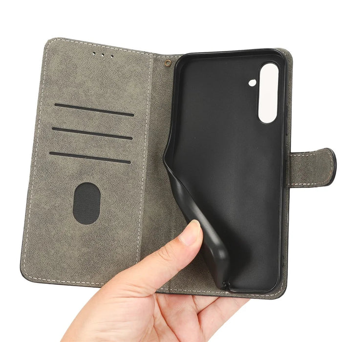 For Samsung Galaxy A24 4G (162.1 x 77.6 x 8.3mm) RFID Blocking Phone Cover Wallet Stand Leather Case with Strap - Black - 6