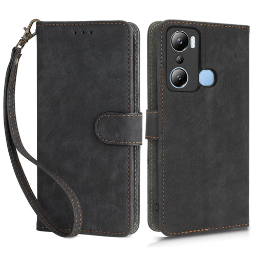 For Infinix Hot 20i 4G X665C X665E RFID Blocking Phone Case Leather Wallet Stand Phone Cover with Strap - Black - 1