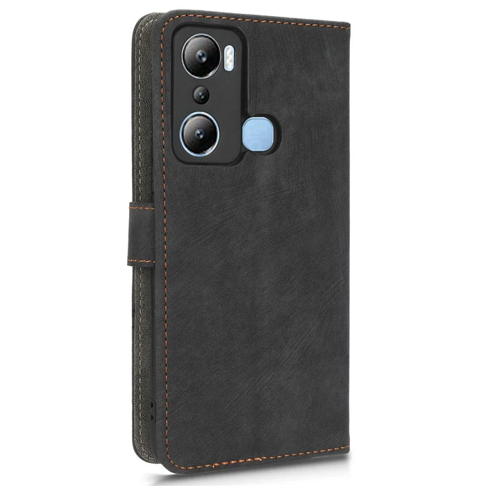 For Infinix Hot 20i 4G X665C X665E RFID Blocking Phone Case Leather Wallet Stand Phone Cover with Strap - Black - 6