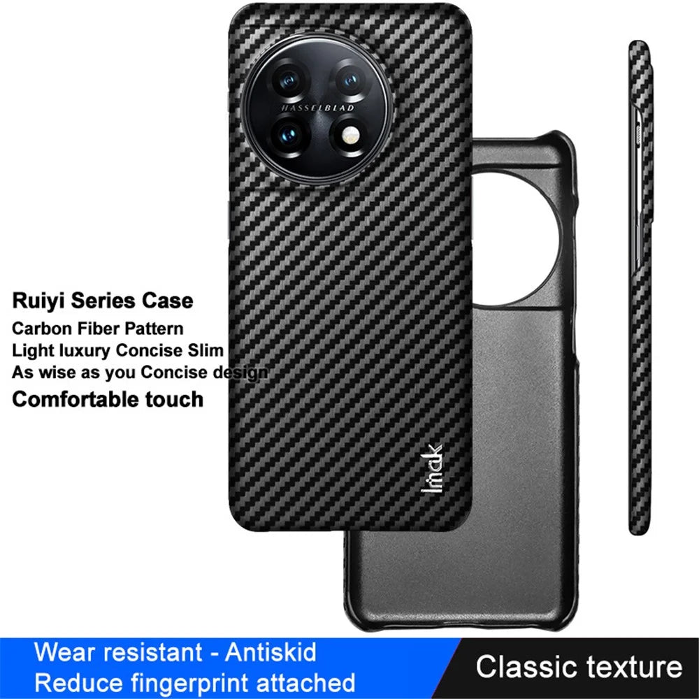 IMAK Ruiyi Series for OnePlus 11 5G Carbon Fiber Texture Phone Case Leather Coated PC Anti-drop Phone Cover - 3