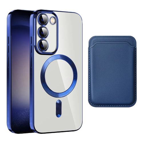 For Samsung Galaxy S23+ Magnetic Phone Case TPU + PC Clear Phone Cover with Card Holder - Sapphire - 1