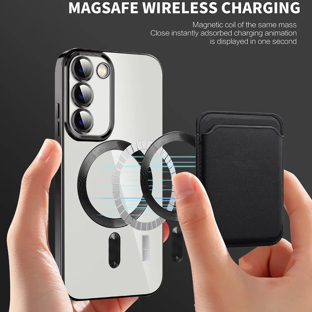 For Samsung Galaxy S23+ Magnetic Phone Case TPU + PC Clear Phone Cover with Card Holder - Sapphire - 2