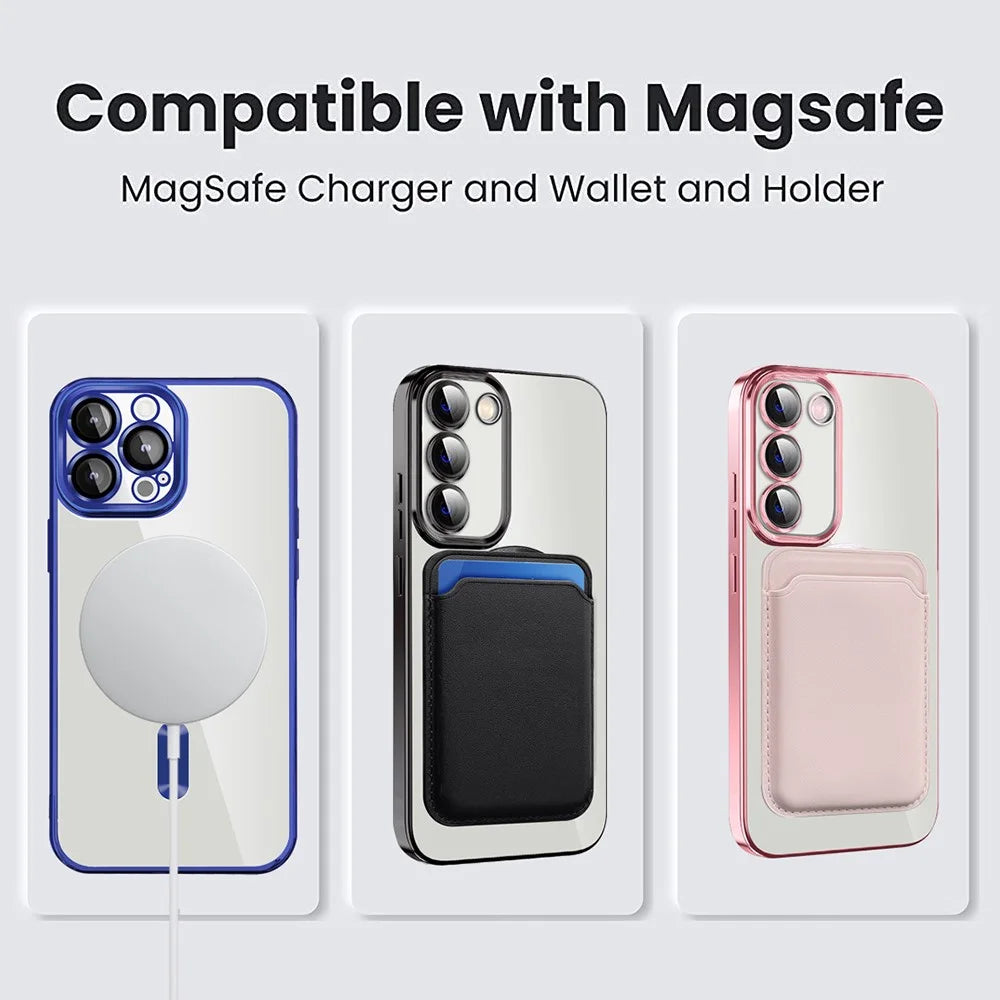 For Samsung Galaxy S23+ Magnetic Phone Case TPU + PC Clear Phone Cover with Card Holder - Sapphire - 5