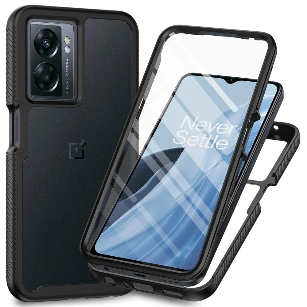 For OnePlus Nord N300 5G / Oppo A57 4G / A57 (2022) 5G / A57s 4G Phone Case PC + TPU Phone Cover with PET Screen Protector - Black - 1