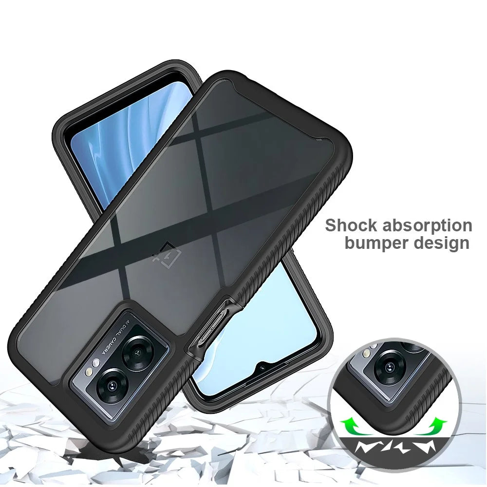 For OnePlus Nord N300 5G / Oppo A57 4G / A57 (2022) 5G / A57s 4G Phone Case PC + TPU Phone Cover with PET Screen Protector - Black - 2