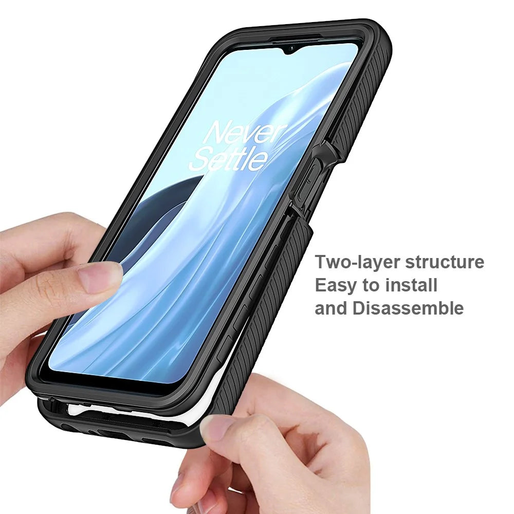 For OnePlus Nord N300 5G / Oppo A57 4G / A57 (2022) 5G / A57s 4G Phone Case PC + TPU Phone Cover with PET Screen Protector - Black - 4