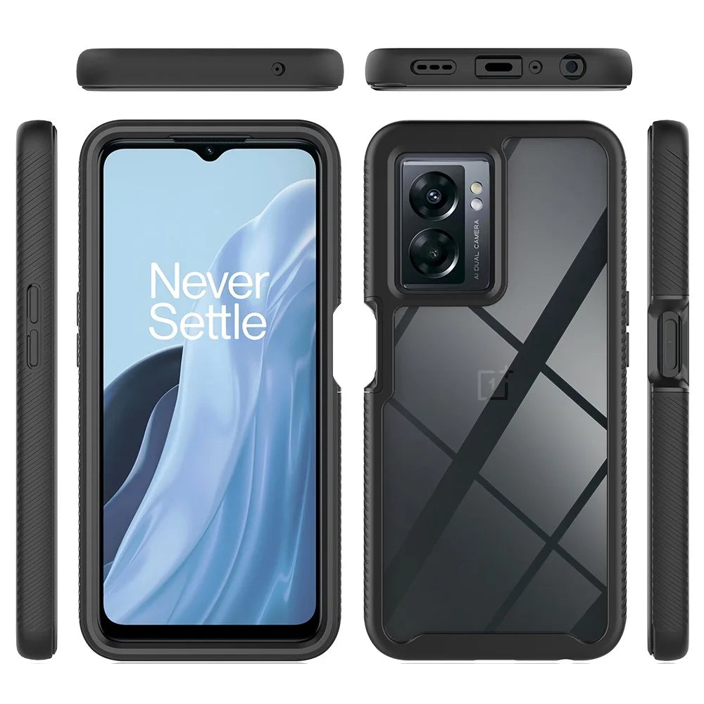 For OnePlus Nord N300 5G / Oppo A57 4G / A57 (2022) 5G / A57s 4G Phone Case PC + TPU Phone Cover with PET Screen Protector - Black - 5