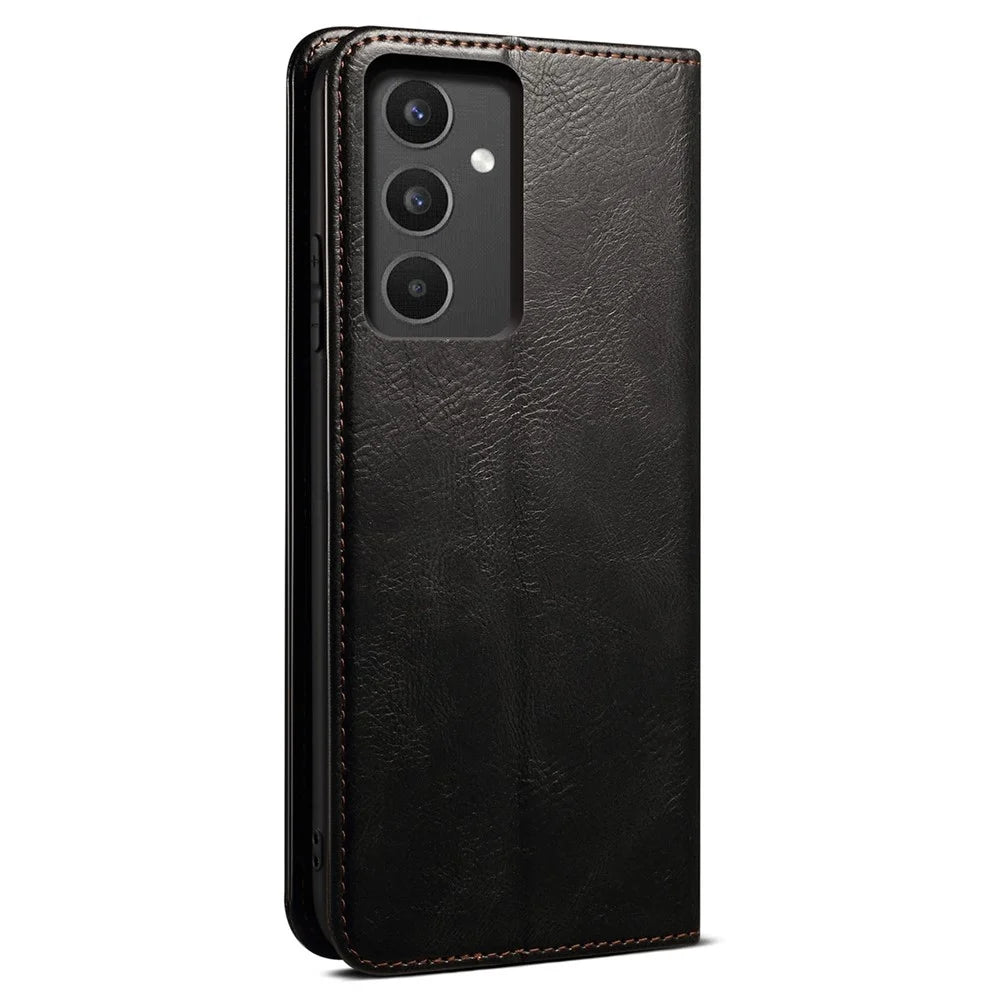 For Samsung Galaxy A34 5G Phone Cover Waxy Crazy Horse Texture Stand Wallet Cell Phone Case - Black - 7
