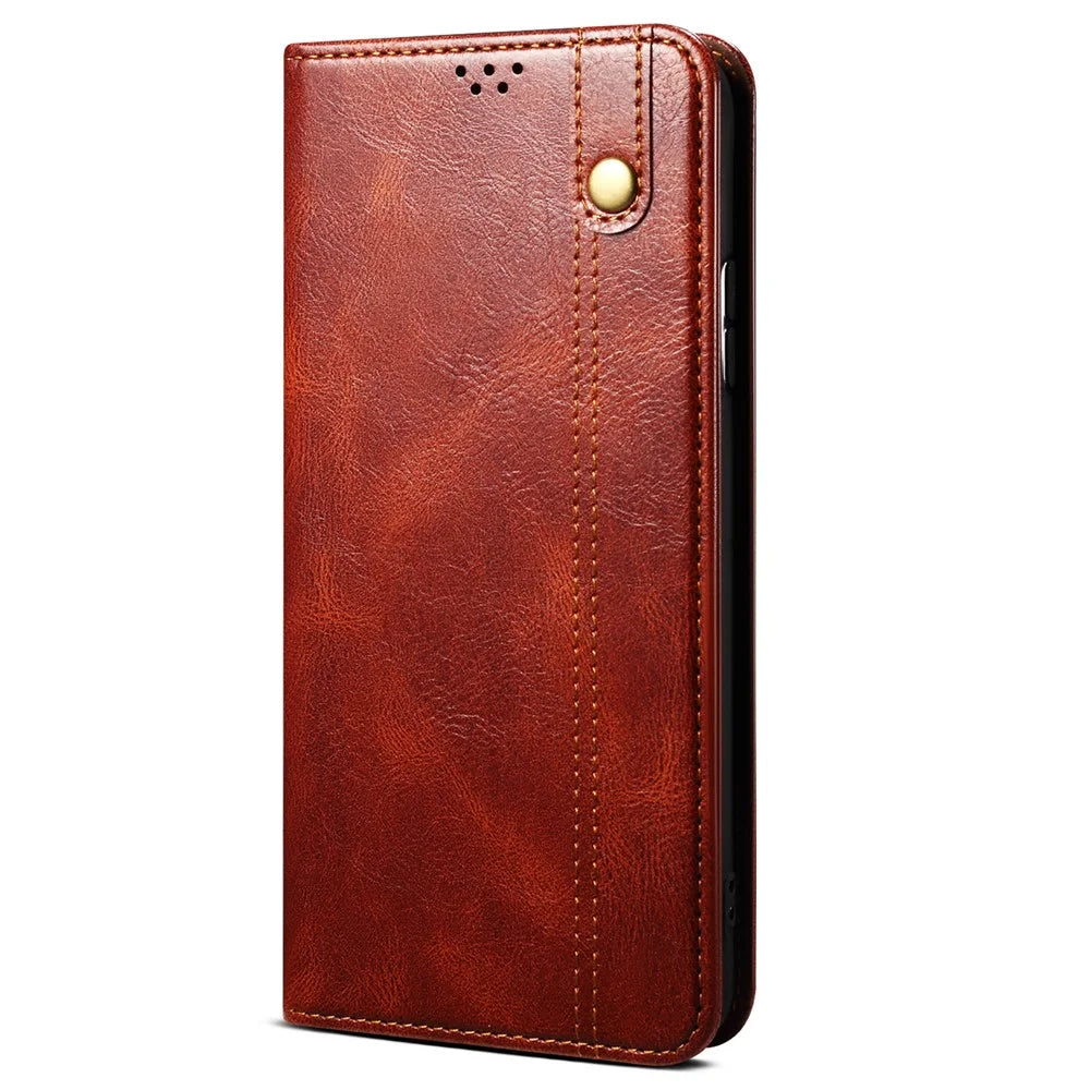 Leather Phone Case for vivo S16 Pro / S16 , Waxy Crazy Horse Texture Stand Wallet Cell Phone Cover - Brown - 6
