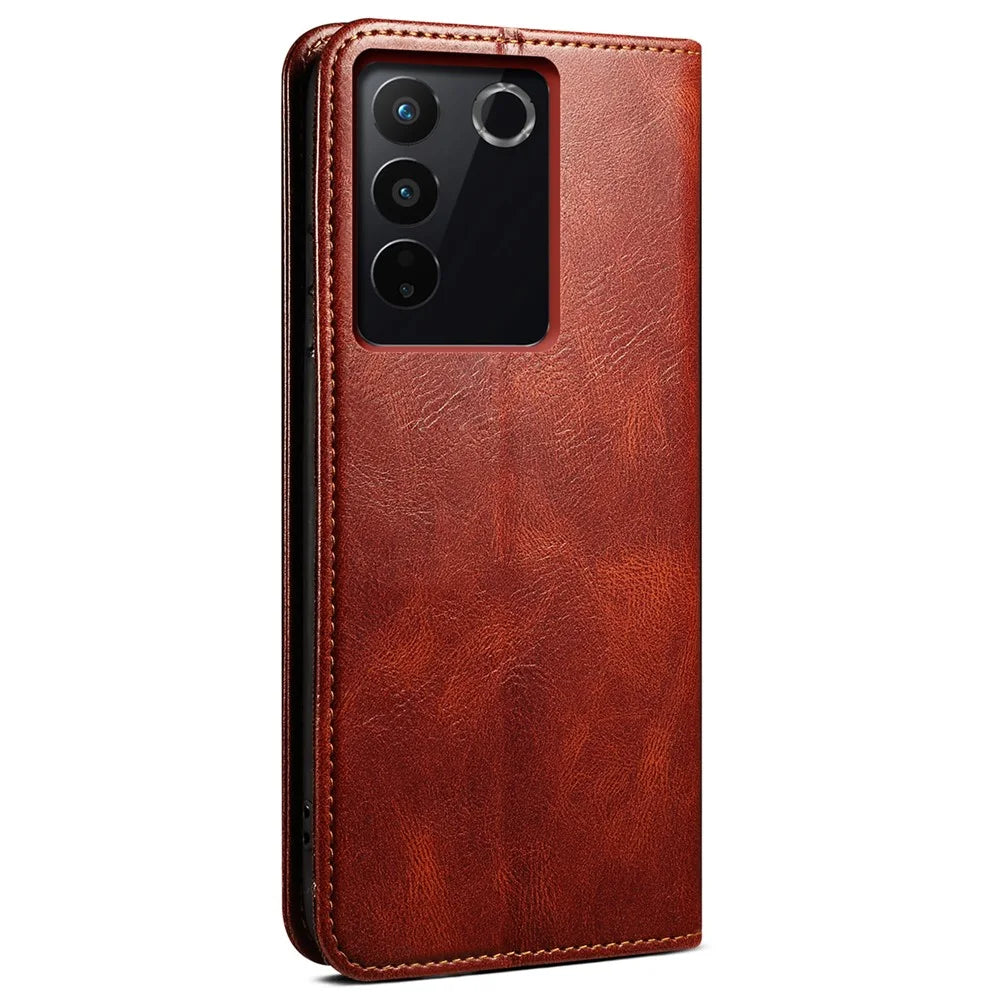 Leather Phone Case for vivo S16 Pro / S16 , Waxy Crazy Horse Texture Stand Wallet Cell Phone Cover - Brown - 7