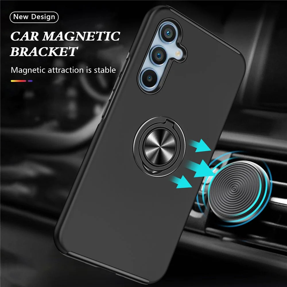 For Samsung Galaxy A34 5G Rotary Ring Kickstand Phone Case PC+TPU Anti-drop Back Cover - Black - 2