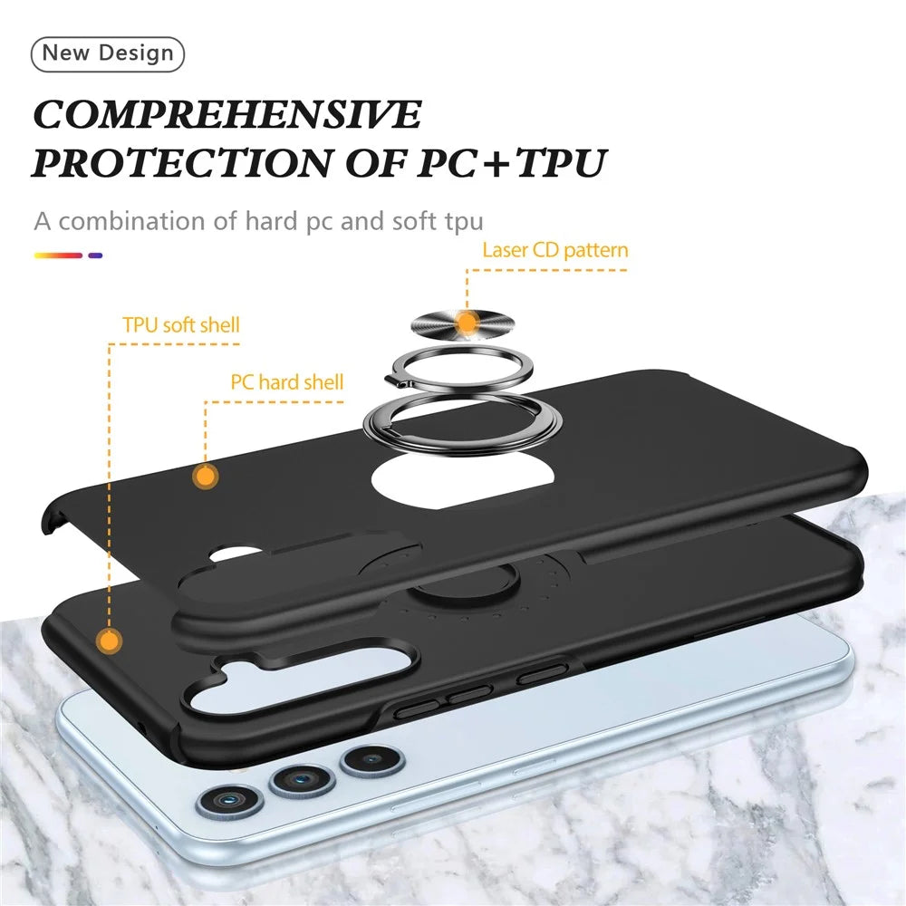 For Samsung Galaxy A34 5G Rotary Ring Kickstand Phone Case PC+TPU Anti-drop Back Cover - Black - 4