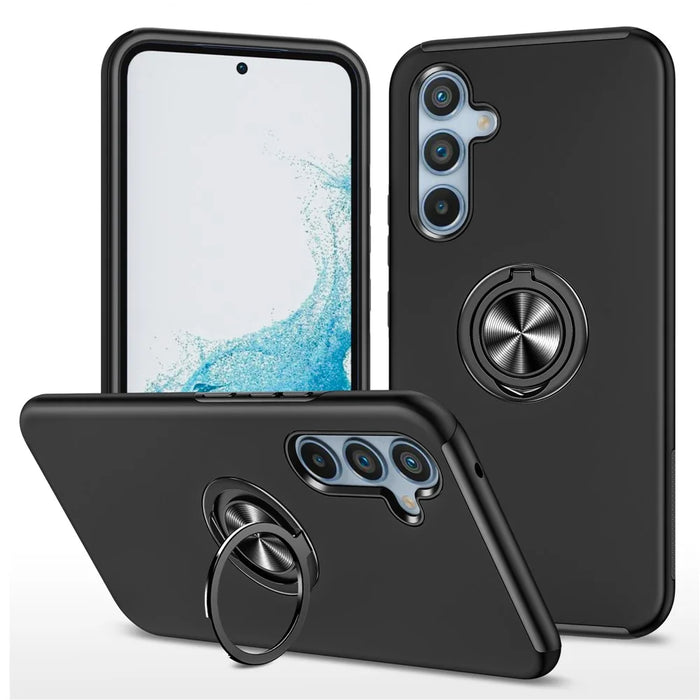 For Samsung Galaxy A54 5G PC+TPU Drop-proof Cover Rotary Ring Kickstand Phone Case - Black - 1