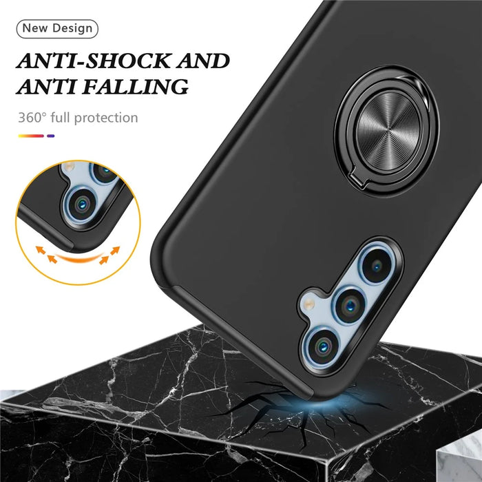 For Samsung Galaxy A54 5G PC+TPU Drop-proof Cover Rotary Ring Kickstand Phone Case - Black - 3