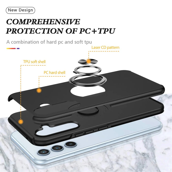 For Samsung Galaxy A54 5G PC+TPU Drop-proof Cover Rotary Ring Kickstand Phone Case - Black - 4