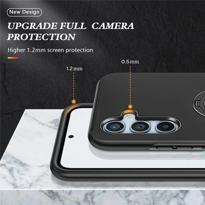 For Samsung Galaxy A54 5G PC+TPU Drop-proof Cover Rotary Ring Kickstand Phone Case - Black - 5