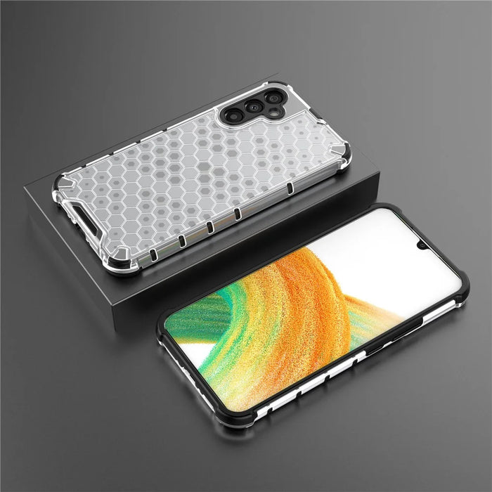 For Samsung Galaxy A34 5G Honeycomb Texture Protective Phone Case TPU+PC Shockproof Phone Cover - Grey - 5