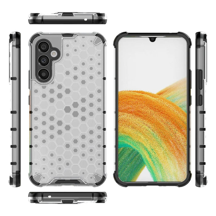 For Samsung Galaxy A34 5G Honeycomb Texture Protective Phone Case TPU+PC Shockproof Phone Cover - Grey - 6