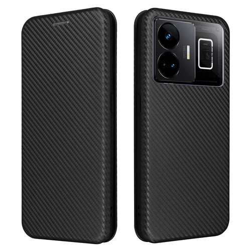For Realme GT Neo 5 5G / GT3 5G PU Leather Stand Phone Case Carbon Fiber Texture Card Holder Cover - Black - 1