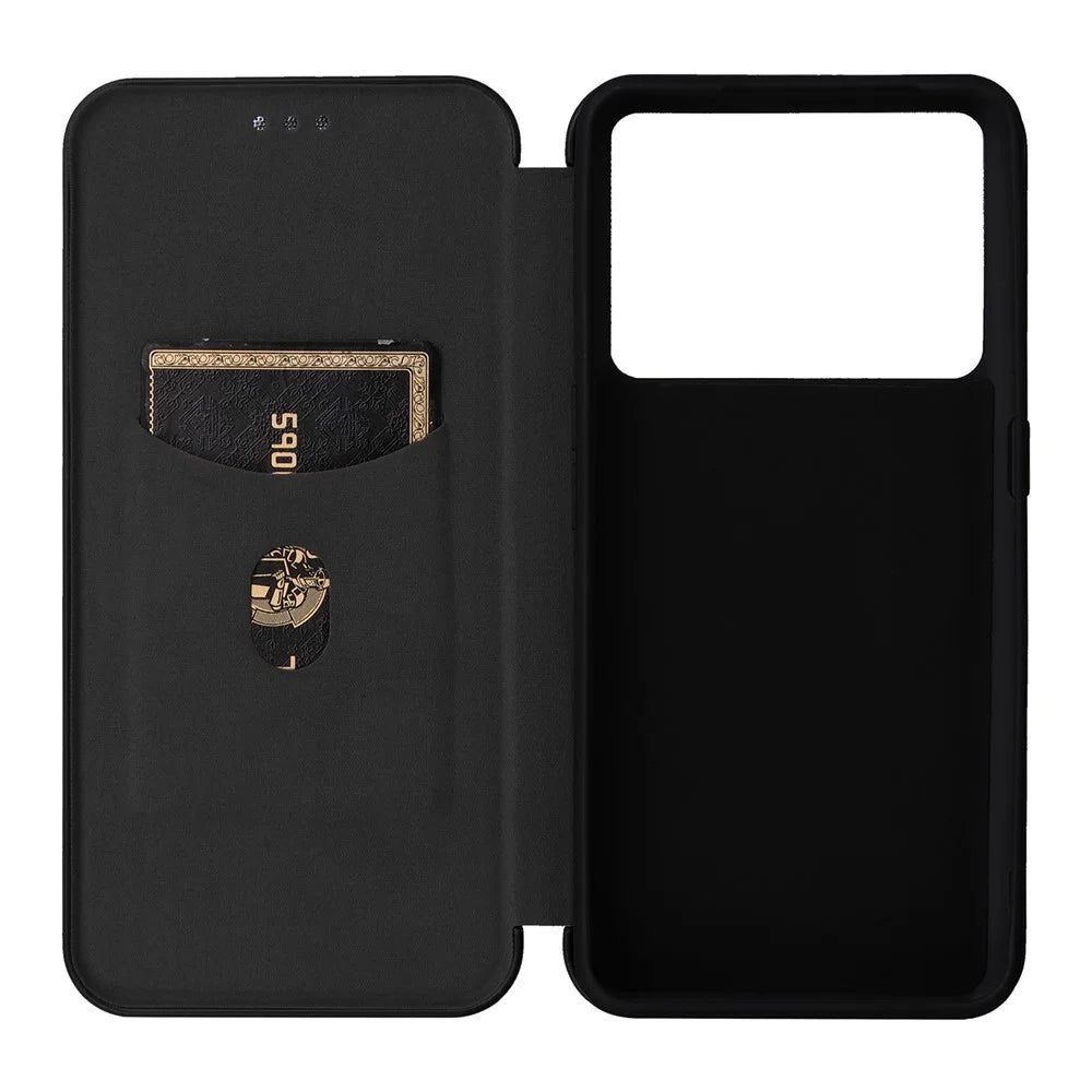 For Realme GT Neo 5 5G / GT3 5G PU Leather Stand Phone Case Carbon Fiber Texture Card Holder Cover - Black - 6