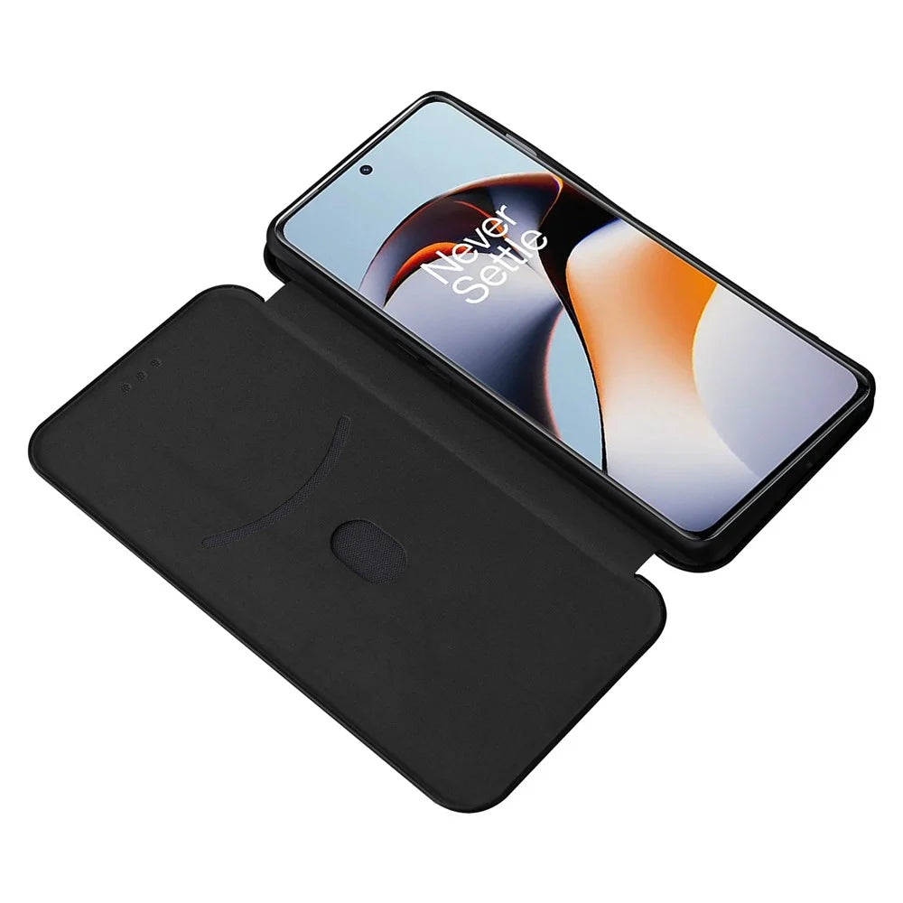 For OnePlus Ace 2 5G / 11R 5G Card Holder Phone Cover Carbon Fiber Texture Leather Phone Stand Case - Black - 2