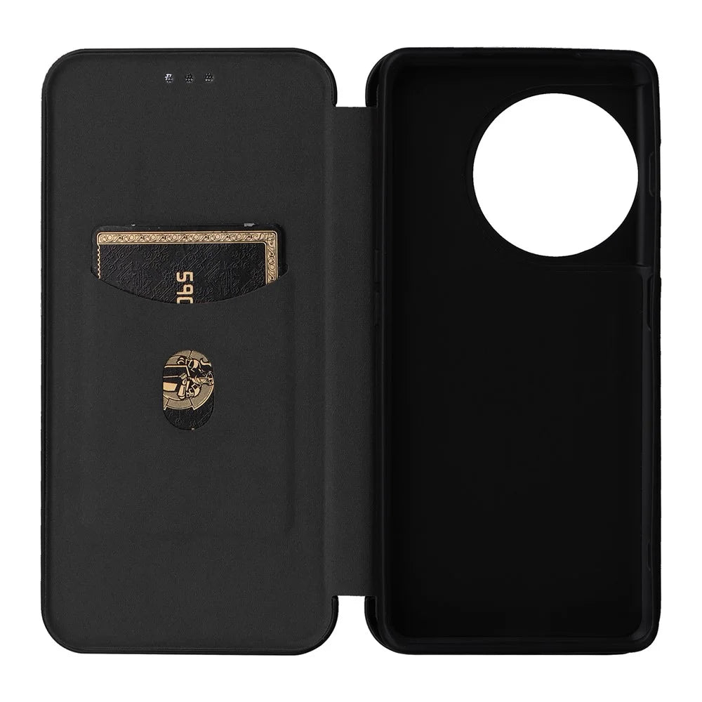 For OnePlus Ace 2 5G / 11R 5G Card Holder Phone Cover Carbon Fiber Texture Leather Phone Stand Case - Black - 6