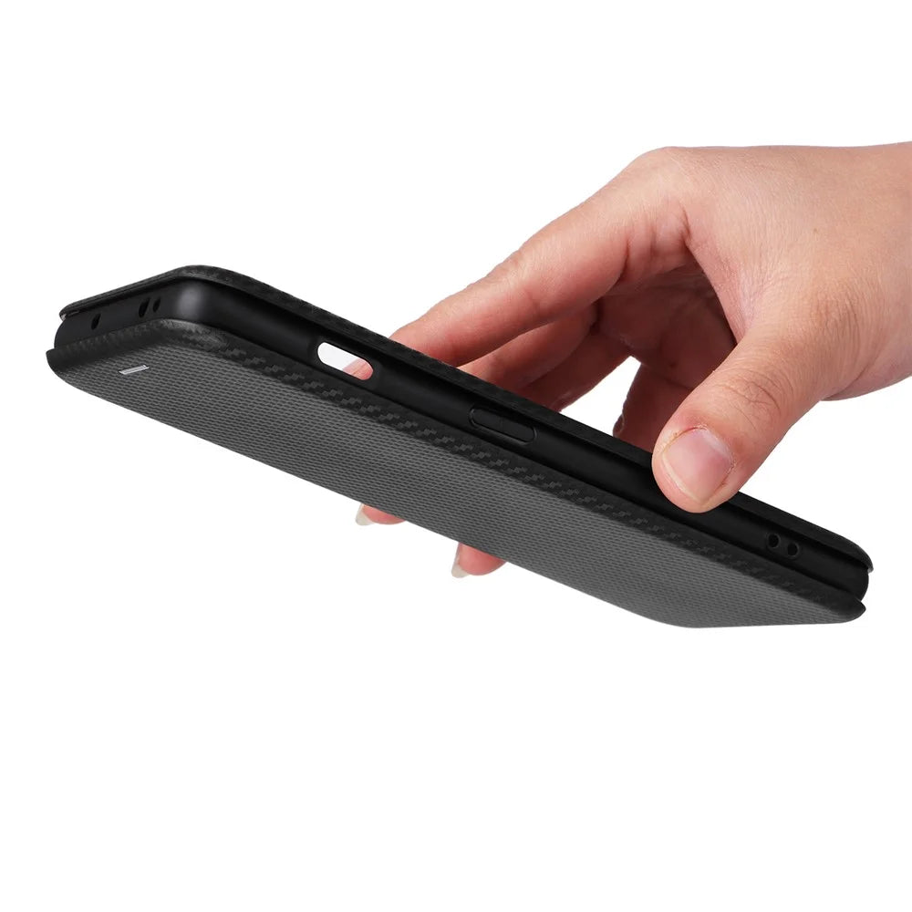 For OnePlus Ace 2 5G / 11R 5G Card Holder Phone Cover Carbon Fiber Texture Leather Phone Stand Case - Black - 7