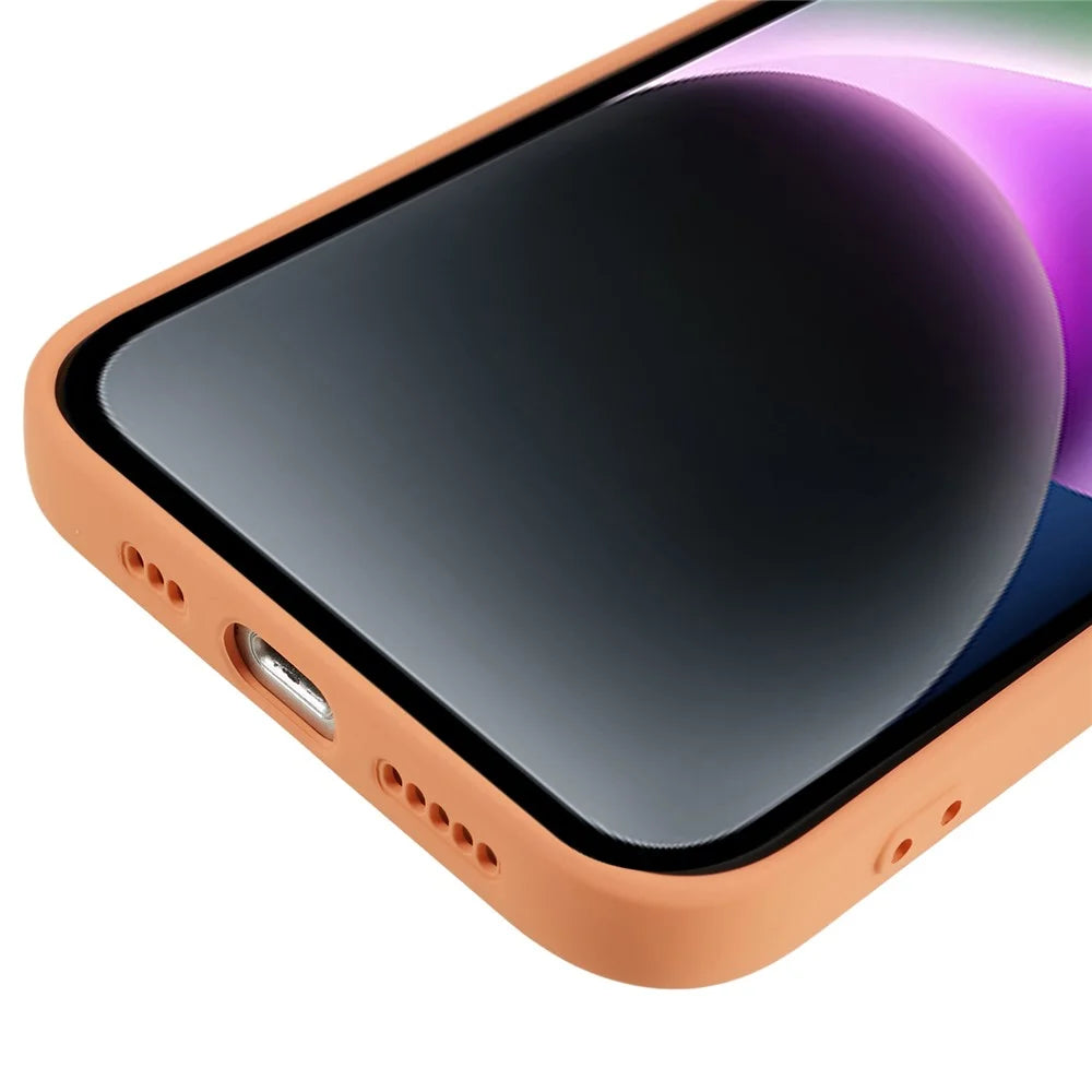 For iPhone 14 Plus Rubberized Anti-Slip Grip Phone Case Soft TPU Fiber Lining Inside Phone Cover - Orange - 7