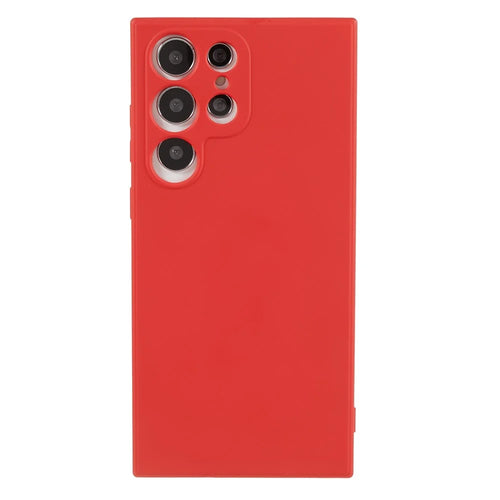 For Samsung Galaxy S22 Ultra 5G TPU Anti-Slip Rubberized Phone Case Fiber Lining Camera Lens Protective Cover - Red - 1