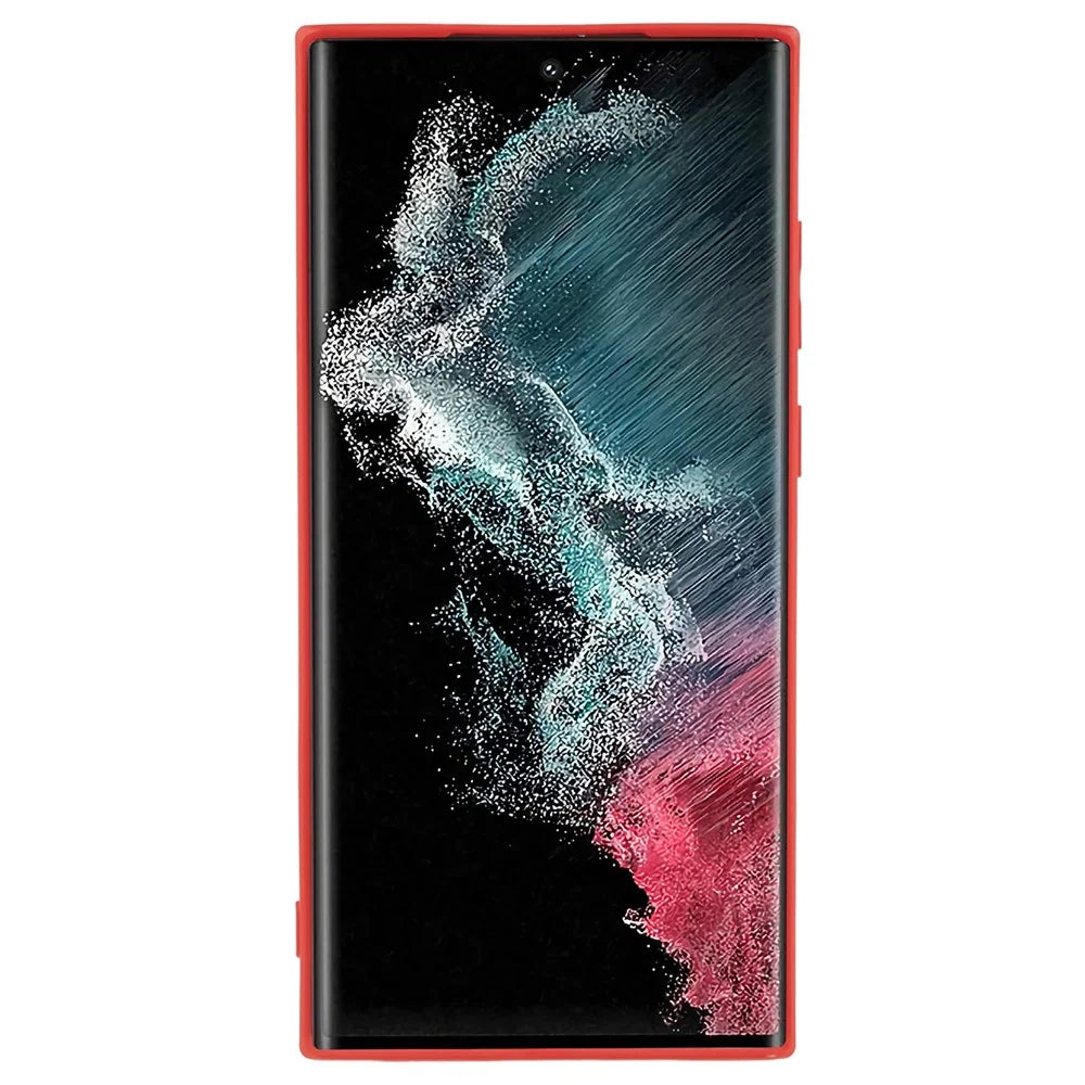 For Samsung Galaxy S22 Ultra 5G TPU Anti-Slip Rubberized Phone Case Fiber Lining Camera Lens Protective Cover - Red - 2