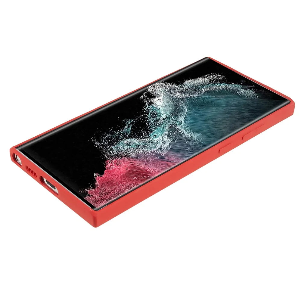For Samsung Galaxy S22 Ultra 5G TPU Anti-Slip Rubberized Phone Case Fiber Lining Camera Lens Protective Cover - Red - 4