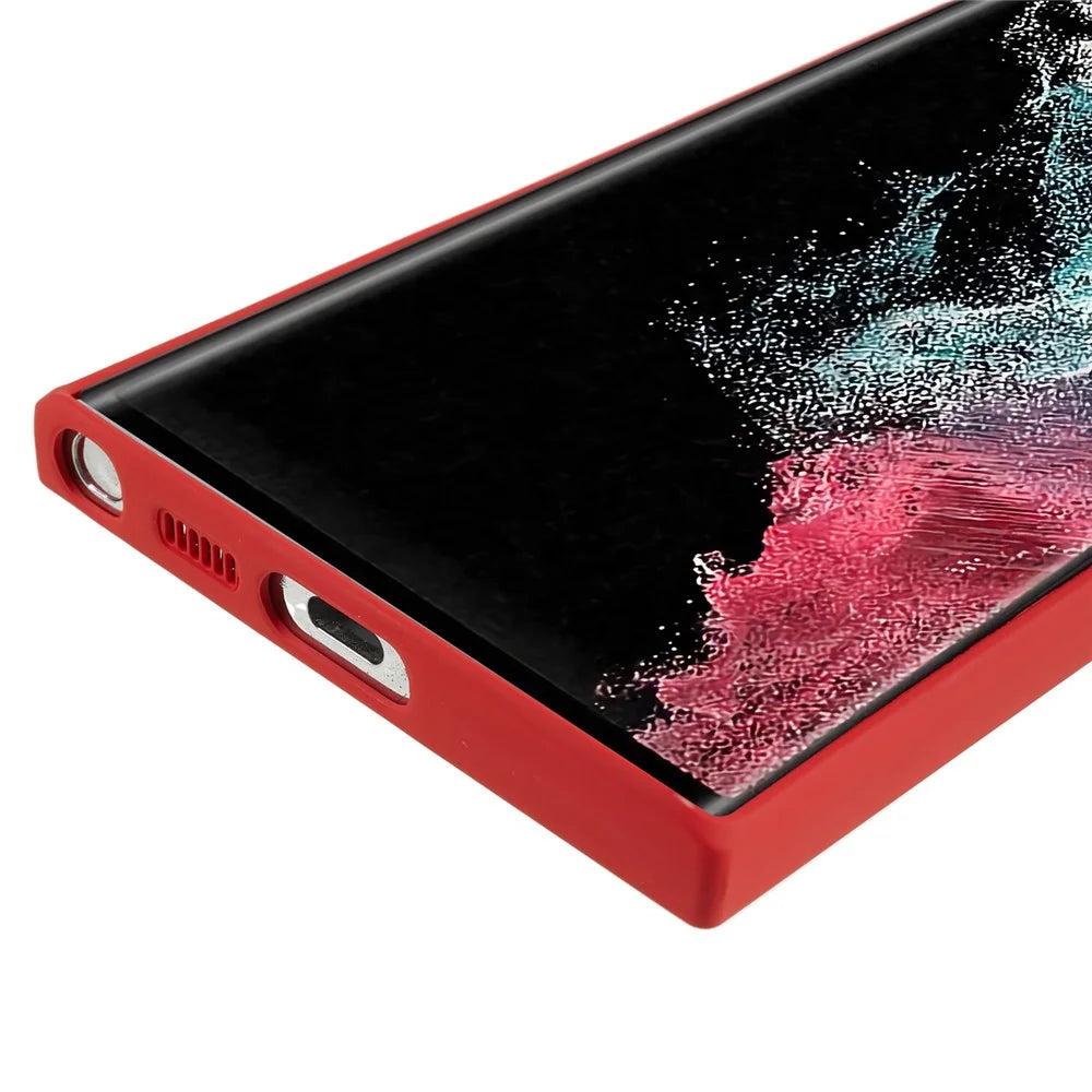 For Samsung Galaxy S22 Ultra 5G TPU Anti-Slip Rubberized Phone Case Fiber Lining Camera Lens Protective Cover - Red - 5