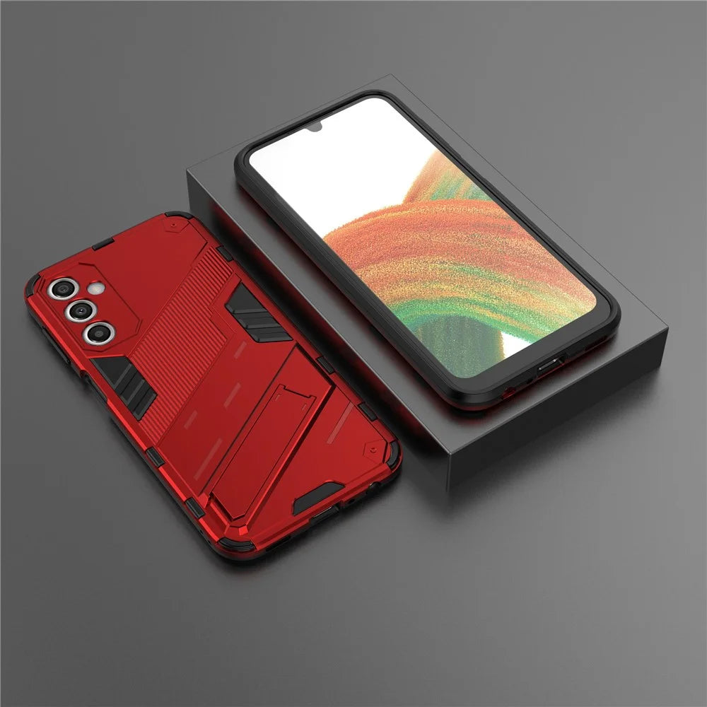 Anti-Scratch Phone Case for Samsung Galaxy A24 4G (162.1 x 77.6 x 8.3mm) Kickstand TPU+PC Protective Cell Phone Cover - Red - 7